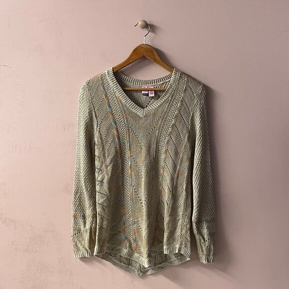 Love on a Hanger Tan Rainbow Knit V-Neck Pullover Sweater Size S EUC - Picture 9 of 11